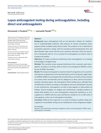 Lupus anticoagulant testing during anticoagulation, including direct oral anticoagulants